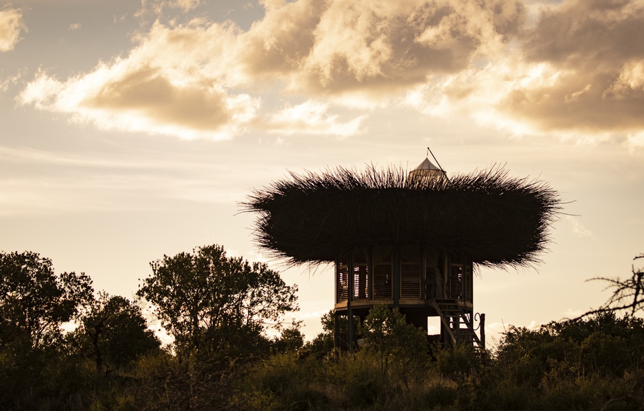 Hot air balloon floating over the Mara at dawn
